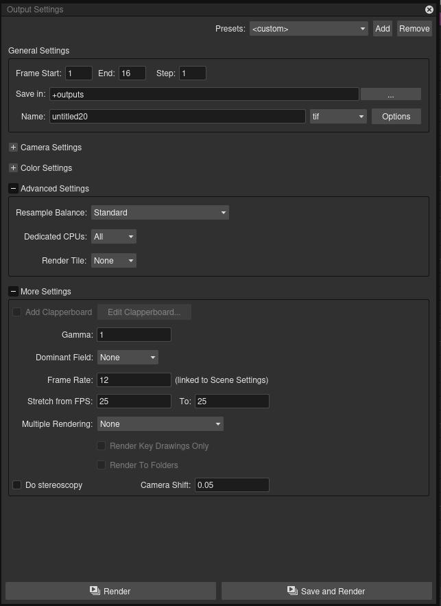 Render Output Settings More Settings FPS